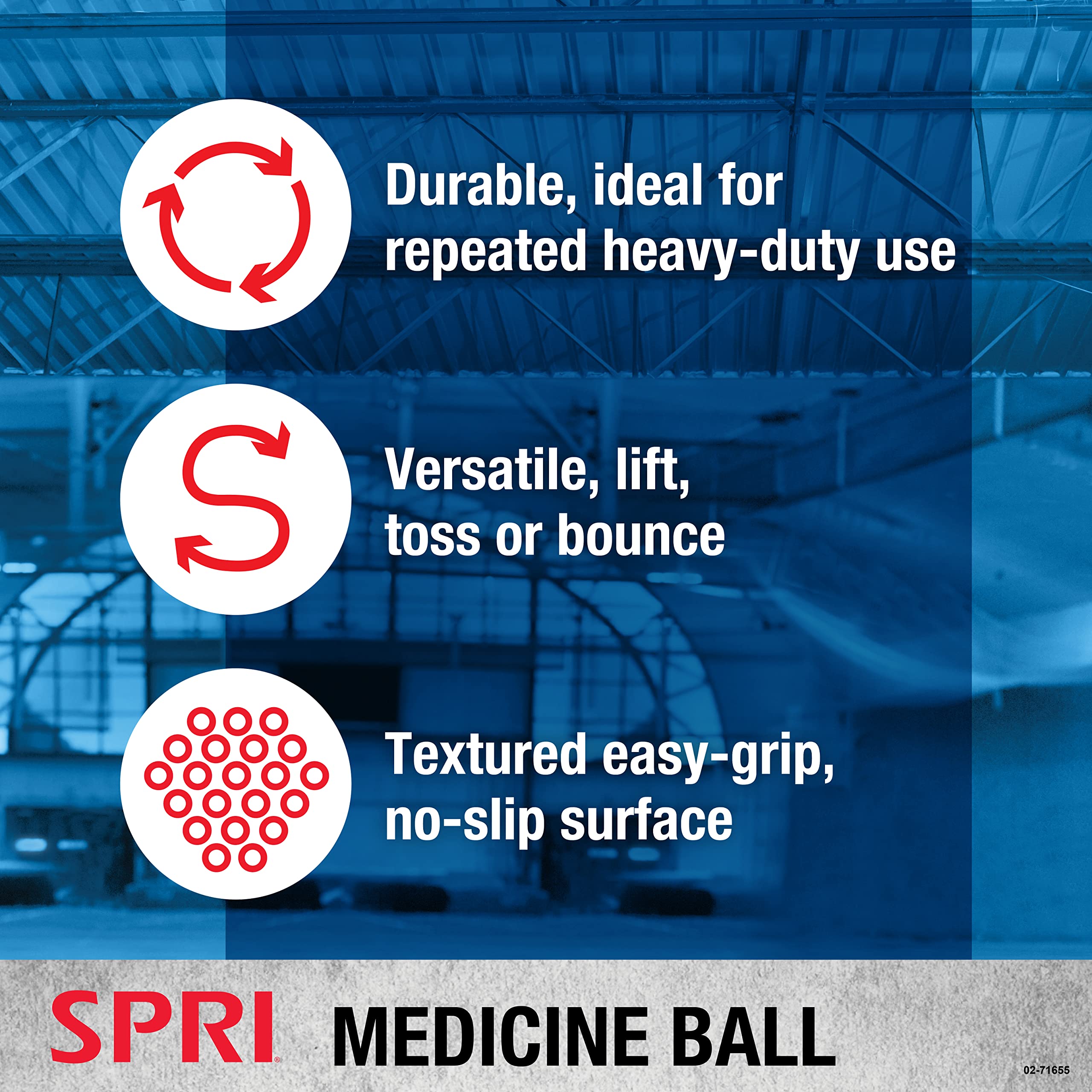 SPRI Medicine Ball - Exercise Workout Ball for Endurance Training - Thick Walled Heavy-Duty Textured Surface, Easy-to-Read Weight Label - Multi-Use Fitness Tool - Durable Construction