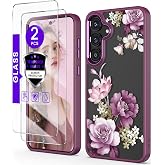 DagoRoo for Samsung Galaxy S25 FE Crystal Clear Floral Phone Case, Purple | with Screen Protector, Military Grade Drop Shockproof Protective, Girls Women Slim Flower Pattern Case for Galaxy S25 FE