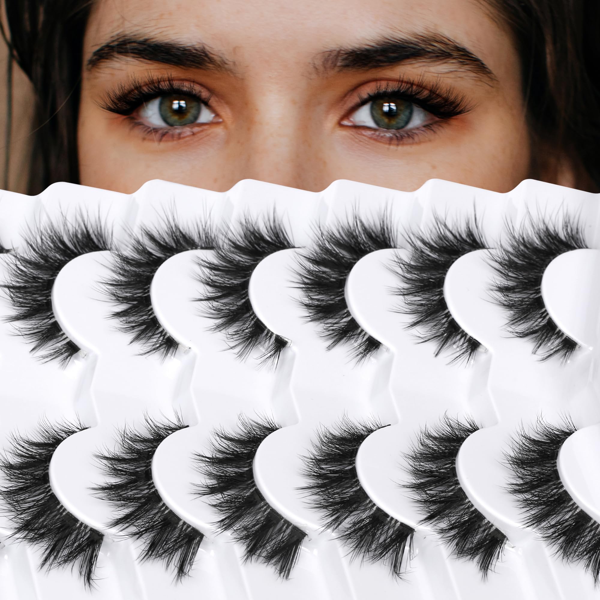 Himirell False Eyelashes 6D Lightweight Natural Comfortable 7-14 mm Demi Wispy Cat Eye Lashes Clear Band Daily Eyelashes Strips Fluffy Soft Fake Eyelashes Packs — image 1