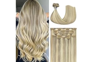Honsoo Blonde Hair Extensions Clip In Balayage Hair Extensions Real Human Hair Mixed Bleach Blonde 15inch 70g 7pcs Straight Silky Blonde For Women Natural Hair