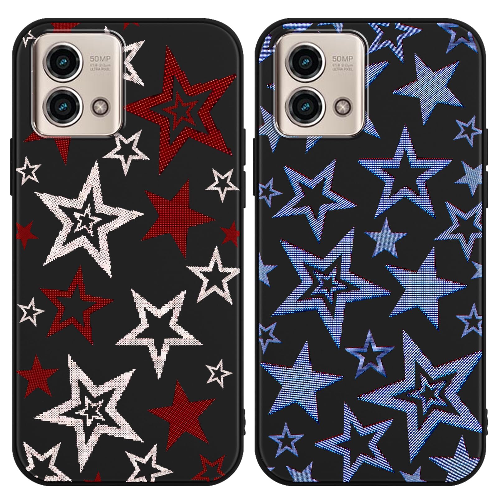 Zrutru 2 Pack Colorful Star Phone Case for Motorola Moto G Stylus 5G 2023 Not Compatible with 4G 6.6",Cute Kawaii Star Pattern Cases Aesthetic Design,Black TPU Bumper Protective Cover for Girls Women