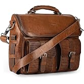 VELEZ Tan Full Grain Leather Messenger Bag for Men - 15" Laptop Briefcase - Mens Vintage Business Crossbody Computer Bags