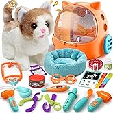 TUZT 17PCS Interactive Cat Toys for Kids, Toys for 3 4 5 6 7 8 Year Old Girls Kids Boys, Walking & Meowing Cat Toy with Sound, Veterinarian Playset for Toddlers, Idea Birthday Gifts for Little Girls