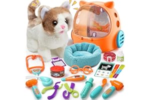 TUZT 17PCS Cat Doctor Kit for Toddlers 3-5, Veterinarian Playset for Kids with Interactive Walk Meow Cat & Backpack Carrier & Nest & Medical Tool, Pet Vet Kit Pretend Play Toy Gift for Boy Girl 3-6