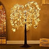 Fudios White Cherry Blossom Tree with Lights 4FT 180 LED Fairy Lights, Lighted Artificial Flower Tree for Spring Summer Wedding Decor Indoor Outdoor