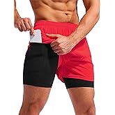 Pudolla Men’s 2 in 1 Running Shorts 5" Quick Dry Gym Athletic Workout Shorts for Men with Phone Pockets