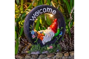 Ottsuls Solar Cute Gnome Garden Outdoor Statues, Resin Welcome Dwarf with Tyre&LED Lights, Sculpture Decor for Patio, Porch, Balcony, Yard, Lawn Ornament - Unique Holidays/Birthday Gift