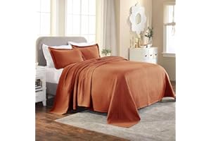 Superior 100% Cotton Basket Weave Bedspread with Shams, All-Season Premium Cotton Matelasse Jacquard Bedding, Quilted-Look Geometric Basket, King, Mandarin