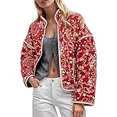 Yimoon Women's Cropped Puffer Quilted Jacket Vintage Floral Print Open Front Lightweight Short Jacket Outerwear