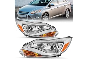 SOCKIR Chrome Housing Headlight Assembly Fit for 2012-2014 Ford Focus OE Factory Style Headlamp Left Driver and Right Passenger Side