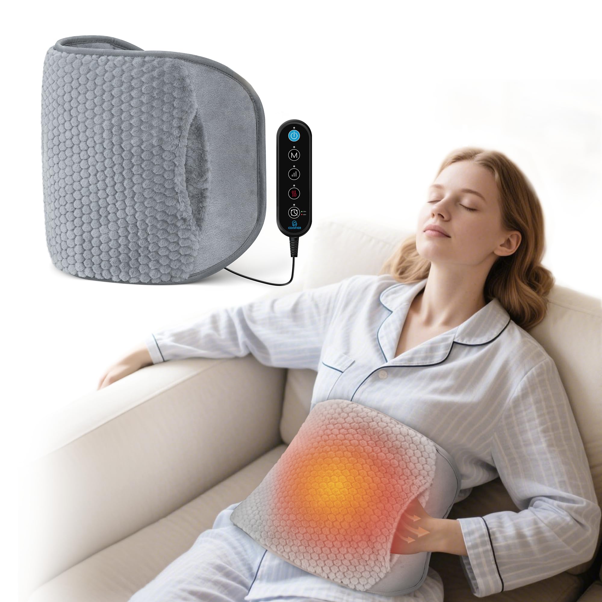 Photo 1 of COMFIER Large Heating Pad for Back Pain Relief & Cramps, Electric Heating Pads with Massager & Pocket, Lower Back Massager with Heat, Auto Shut Off, 3 Heat Settings, Grey