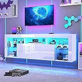 chartustriable 71" Floating High Gloss LED TV Stand for up to 85" TVs, Wall-Mounted Entertainment Center, Modern Media Console w/USB Outlets, Open Adjustable Glass Shelf&Hidden Storage Cabinet, White