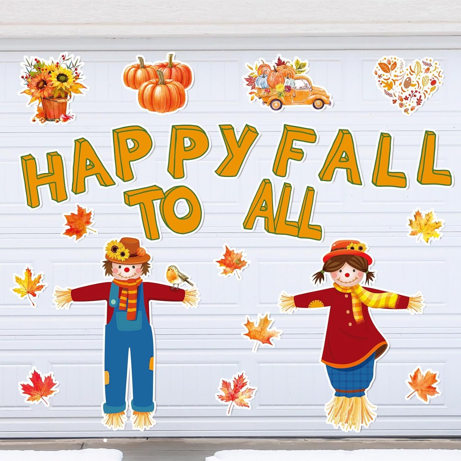Garage Door Decorations - Bememo 25 Pcs Happy Fall Garage Door Decoration Magnet Thanksgiving Refrigerator Magnets Refrigerator Stickers Decals with Scarecrow Autumn Leaves Sunflowers Truck Pumpkins for Fall Holiday Decoration