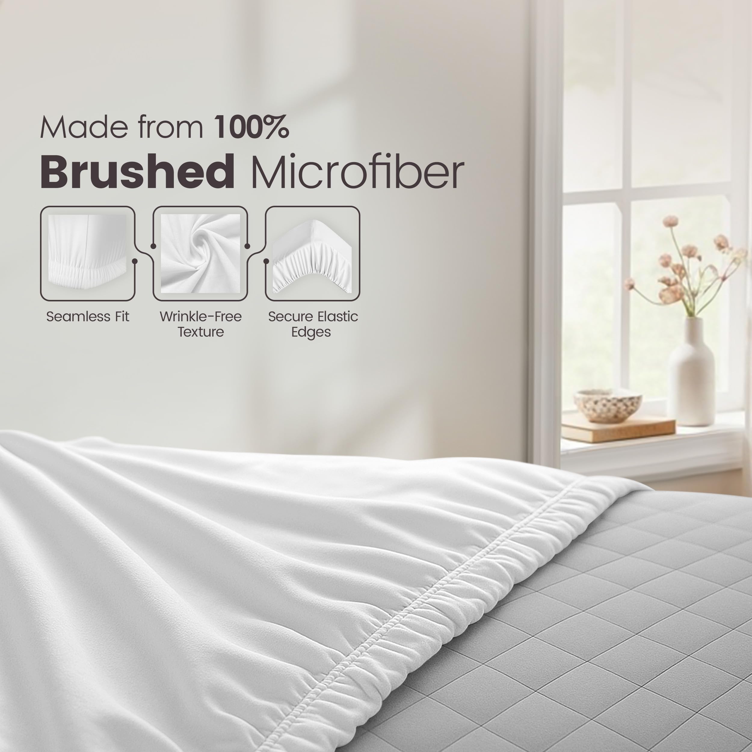 Utopia Bedding Fitted Sheet Double, White - Deep Pocket 14 inch (35 cm) - Easy Care - OEKO-TEX Certified - Soft Brushed Microfibre Fabric - Shrinkage and Fade Resistant - Bottom Sheet