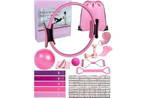 KABCON Pilates Equipment Essentials Set for Women at Home with Complete User Guide,13” Pilates Ring,9.8” Exercise Ball,Resistance Bands,Yoga Socks,Yoga Strap,13/14/16-Pcs Starter Workout Set
