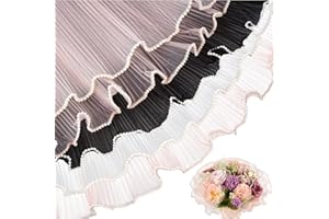 FACULX 3 Pack Pearl Edge Bouquet Packaging Paper, Korean Flower Wrapping Mesh Paper Floral Net Yarn Wrinkle Waves Paper for Wedding Anniversary Birthday Florist Supplies 4.37 Yards (white pink black)
