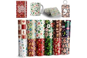 Christmas Transfer Sheets, 12 Pcs 4.5"x12" Sublimation Sheets for Mugs, CUKCUT Heat Transfer Sub Paper for Coasters Shirts Earrings