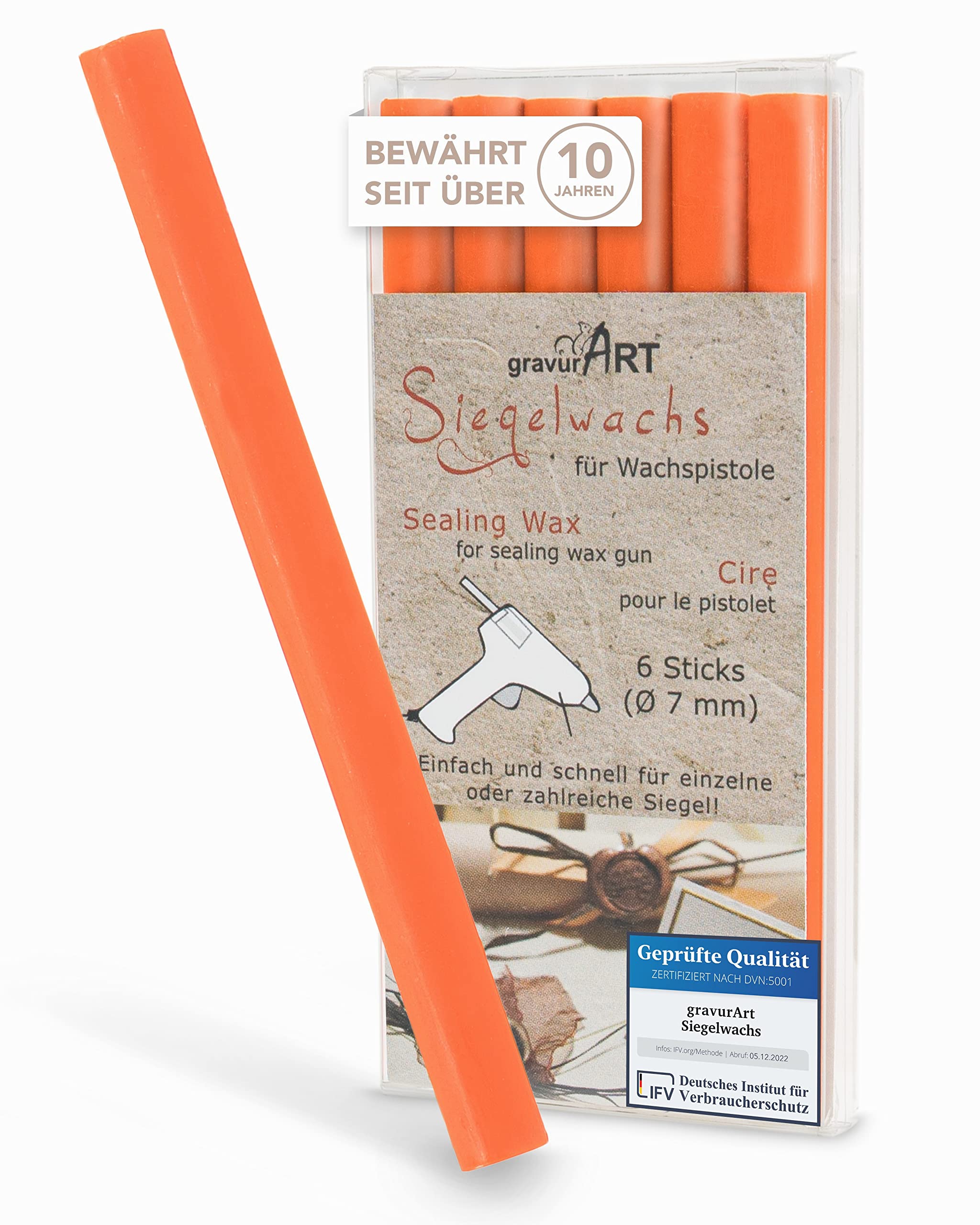 gravurART sealing wax (flexible) for wax gun - 6 sticks Orange