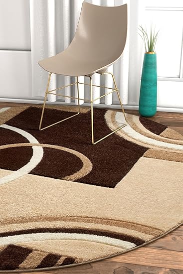 Amazon Com Galaxy Waves Ivory Brown Geometric Circles Ruby 5 3 Round Well Woven Plush Area Rug 60012 Furniture Decor