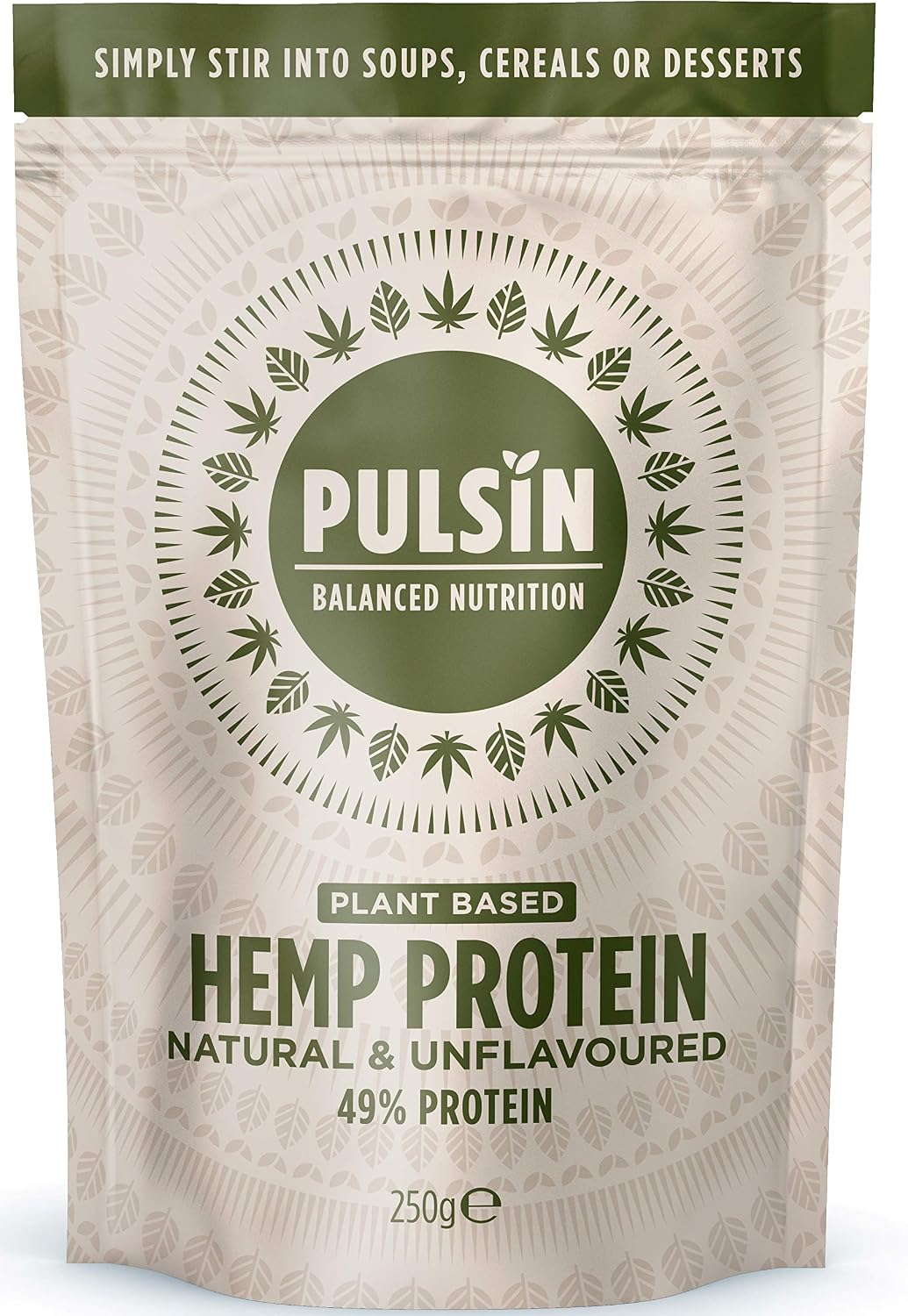 Pulsin, Natural Unflavoured Vegan Hemp Protein Powder, 250g, 4.9g Protein, 0.4g Carbs, 35 Kcal Per Serving, Gluten Free
