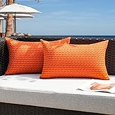 Kevin Textile Fall Outdoor Waterproof Throw Pillow Covers Pack of 2 Farmhouse Decorative Cushion Covers for Garden Patio Tent Balcony Bench Couch Sofa 12x20 Inch, Orange