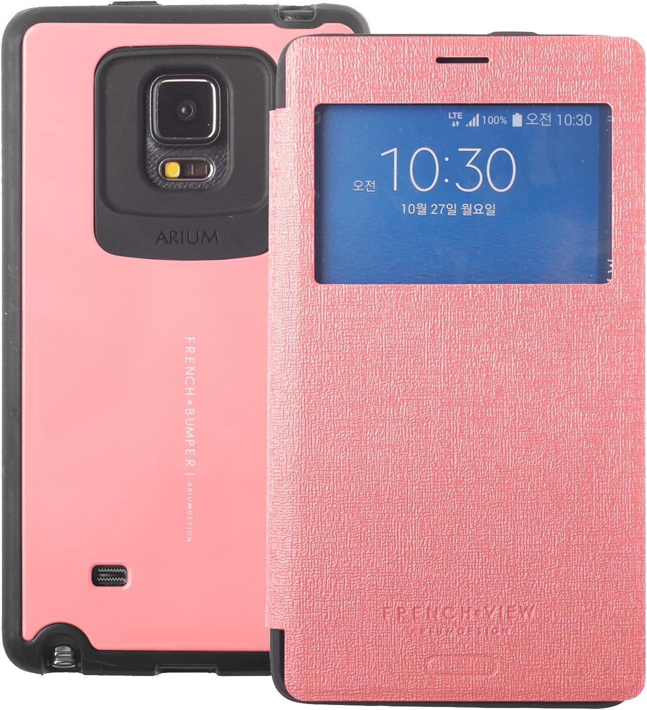 Note Edge Case, [Drop Protection] French Bumper [View Window] Flip Cover [Shock Absorption] CaseTPU Jelly + Synthetic Leather for Galaxy Note Edge N9150 (Light Pink)