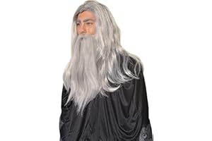 HALLOWEENAROUNDCORNER Halloween Cosplay Wizard, Sorcerer, Warlock Wig & Beard Set H0554 Grey One size