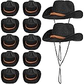 JaGely 12 Pcs Straw Cowboy Hats for Women Men, Wide Brim Summer Hat Bulk Sun Protection for Western Themed Party