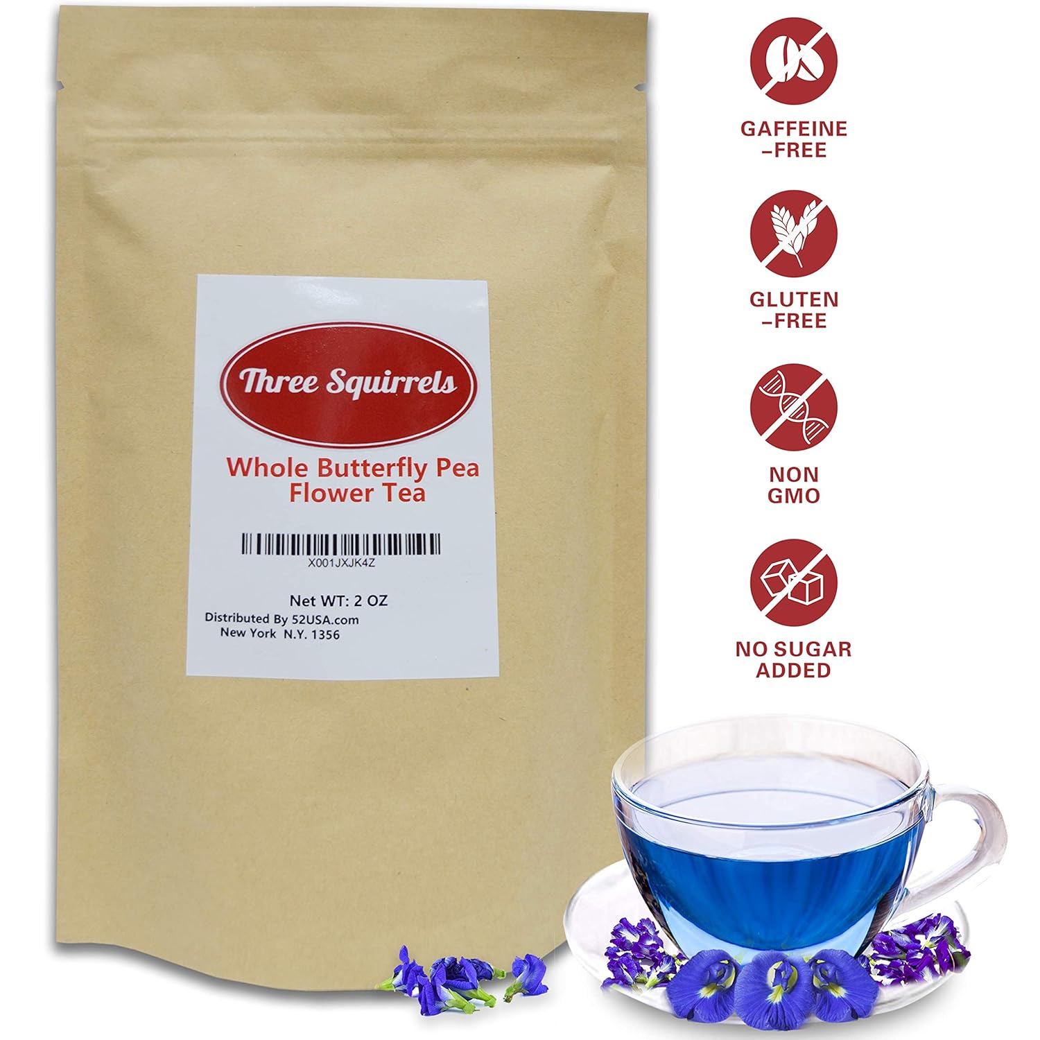 Three Squirrels 100 Natural Dried Pure Whole Butterfly Pea Flower Tea Perfect Blue Purple Coloring For Food And Beverage 2oz56g