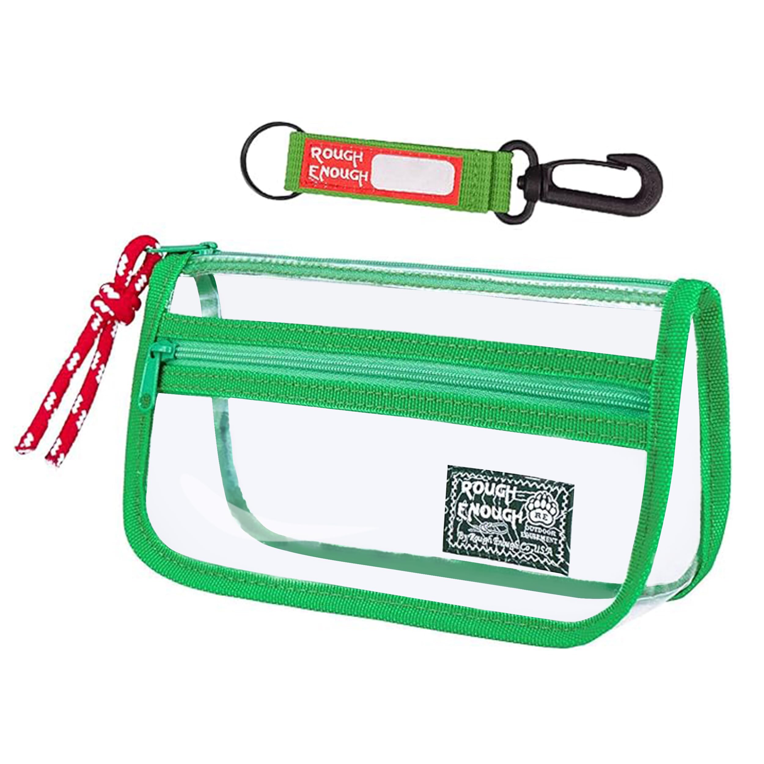 Rough Enough Small Clear Boys Pencil Case for Teenage Girls Women Makeup Bag Organiser Mens Ladies Travel Cosmetic Toiletry Wash Bag Waterproof PVC TSA Approved