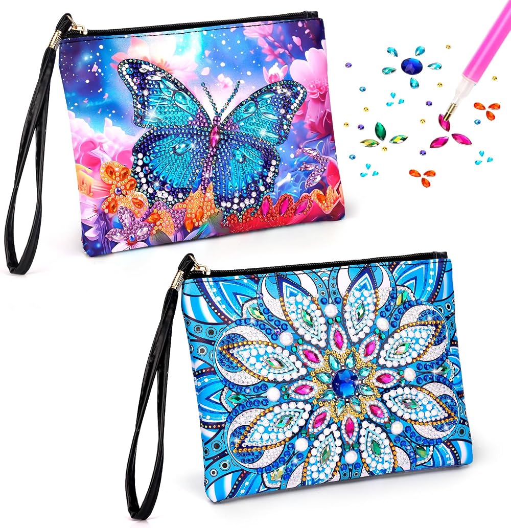 Flnlano Diamond Art Bag Craft Kit for Girls 6-12 Travel Storage Gift