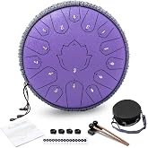 Steel Tongue Drum 13 Inch 15 Notes,Hand Drums with C-Key Travel Bag Drumsticks Holder Finger Paddles and Music Book,Handpan Percussion for Musical Education Meditation Yoga Gifts(Lavender)