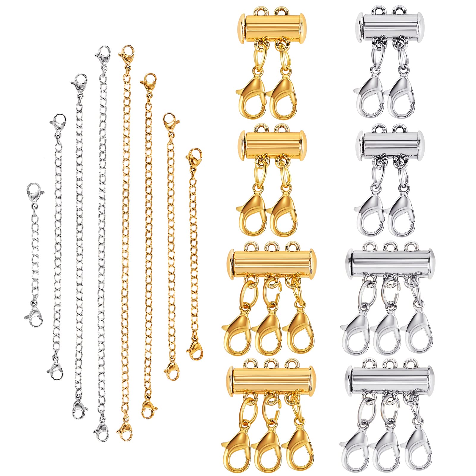 WEWAYSMILE 8 Pieces Slide Clasp Lock Necklace Connector, Necklaces Bracelet Connectors, Necklace Connector, for Layered Bracelet Necklace Jewelry Crafts