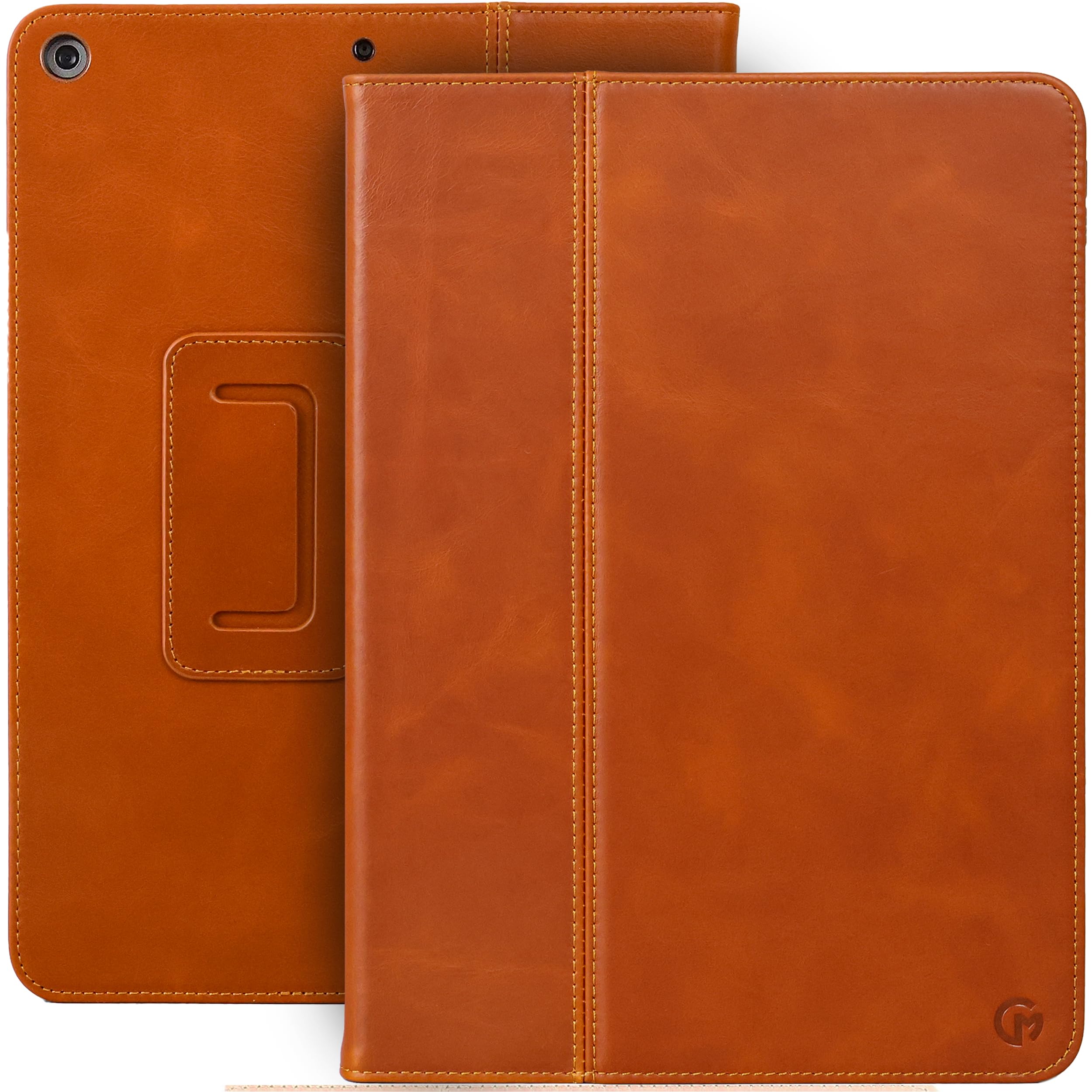 Casemade Real Leather Case Compatible with iPad 10.2” 7th/8th/9th Gen (2019/2020/2021) - Full-Grain Leather Cover, Auto Sleep/Wake, Dual Stand Position (Tan)