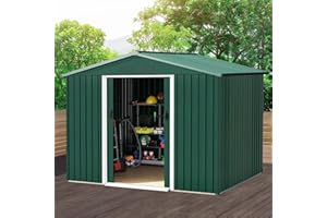 DWVO 8x6 FT Outdoor Storage Shed, Large Metal Tool Sheds, Heavy Duty Storage House with Sliding Doors & Air Vent for Backyard Patio Lawn to Store Bikes, Tools, Lawnmowers, Green