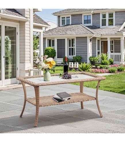 Coffee Table With Storage WAROOM Outdoor PE Wicker Coffee Table