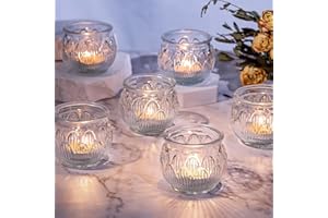 Simeitol 12PCS Clear Votive Candle Holders, Lotus Glass Tealights Candle Holders for Table Centerpiece, Christmas Candle Holders for Fall Wedding Decorations, Baby Shower, Home, Christmas Decor