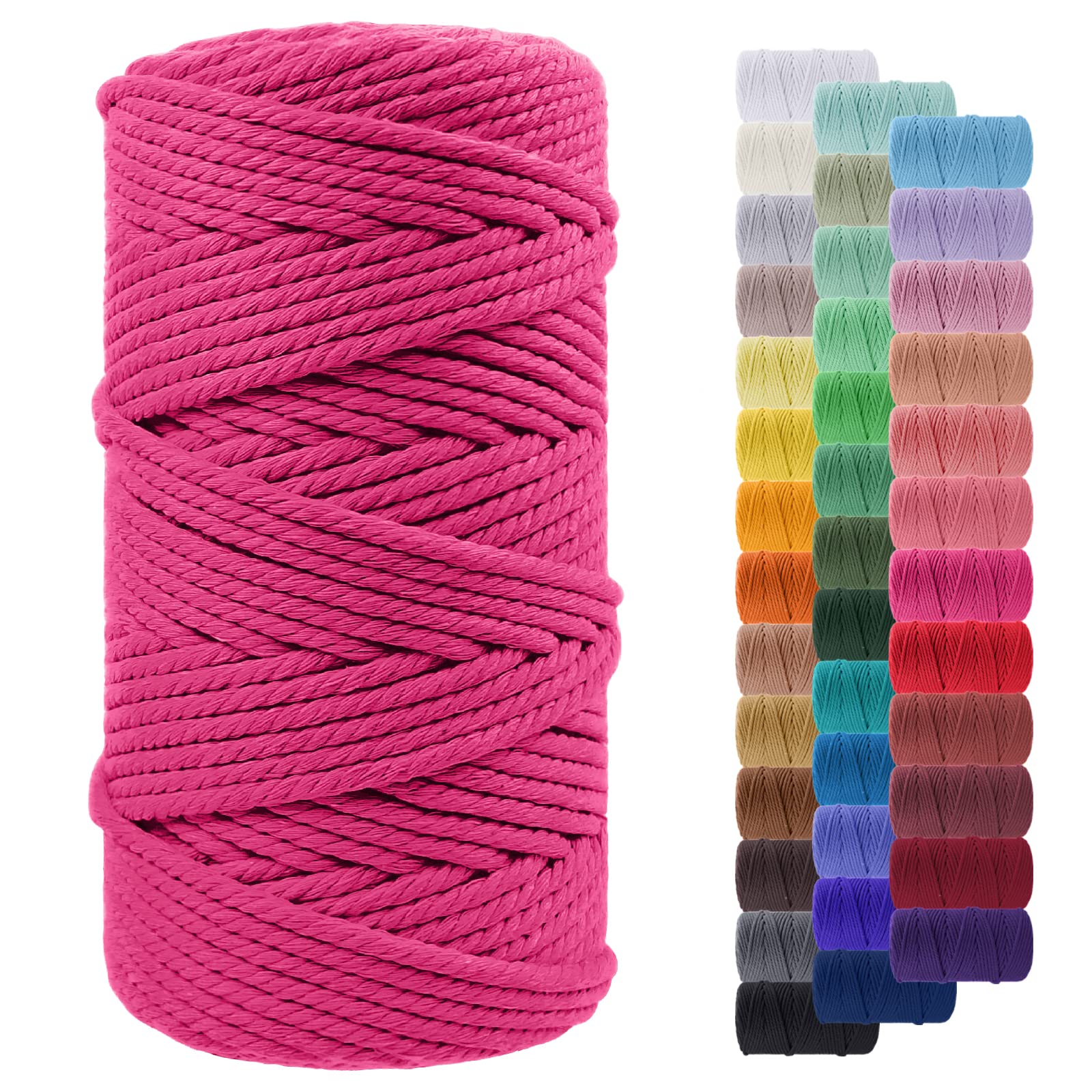 LEREATI Macrame Cord 5mm x 100m, Thick Macrame Rope Yarn Natural Cotton Cord, 4 Strand Twisted Colored String for Wall Hanging Plant Hanger DIY Crafts Boho Decor (Rose Red)