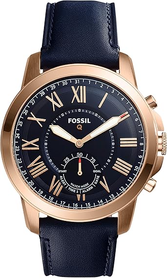 Fossil Q Smartwatch híbrido con Caja de Acero Inoxidable Tono Oro Rosa y Correa de Cuero Azul para Hombre FTW1155