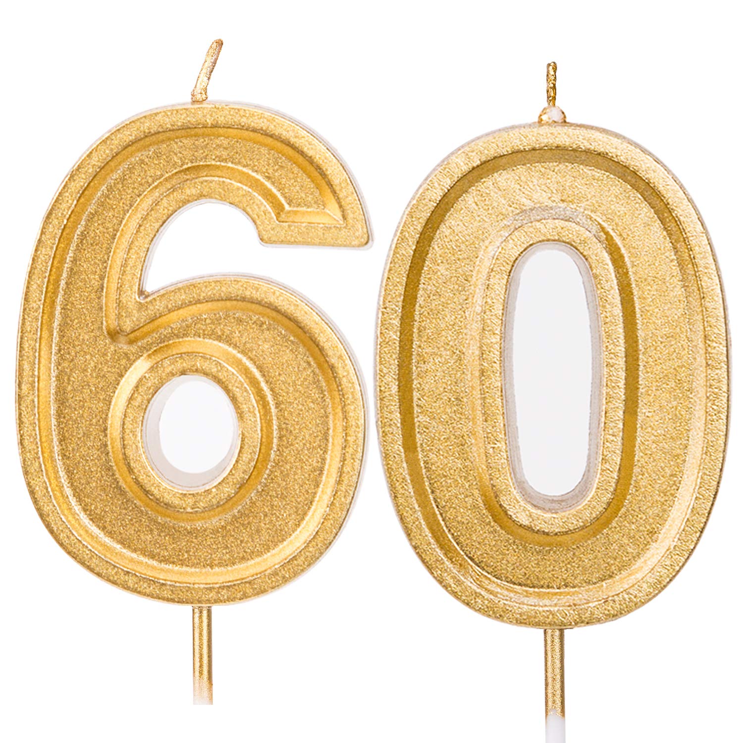 LUTER 2.76 Inches Large Gold Glitter Birthday Cake Number Candles, Number 60