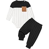 Baby Boy Clothes Color Block Ribbed Knitted Outfits Long Sleeve Romper+ Pants 2PCS Outfit 9-12 Months