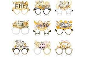 Konsait 50th Birthday Glasses - 18 Pack Paper Glasses for Men & Women, 50th Birthday Party Favors & Photo Props