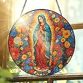 FLAGWIX Christian Gifts for Women - Virgen De Guadalupe Stained Glass Window Hanging 8 in - Religious Gifts for Women, Our Lady of Guadalupe Sun Catchers Indoor Window for Hanging Decor