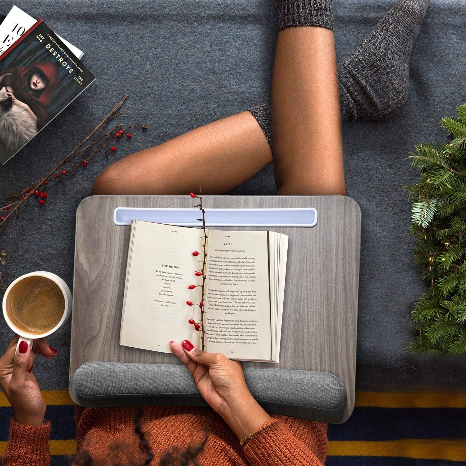 HUANUO Lap Laptop Desk - Portable Lap Desk with Pillow Cushion, Fits up to 15.6 inch Laptop, with Anti-Slip Strip & Storage Function for Home Office Students Use as Computer Laptop Stand, Book Tablet: Kitchen & Dining