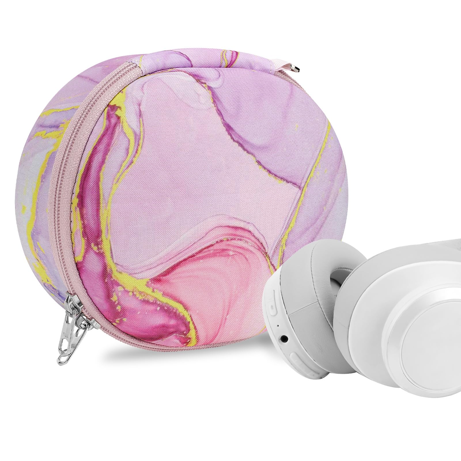 Geekria NOVA Headphones Case Compatible with JBL Tune770NC/760NC/750BTNC/710BT/700BT, Replacement Hard Shell Travel Carrying Bag with Cable Storage (Pink Marble)
