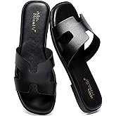 NianEr Womens Microfiber Leather Comfort Foam Support H Sandals Square Toe Dress Dressy Slip On Casual Cute Comfort Bride Bridal Wedding Designer Date Flat Sandals Summer Shoes Slides
