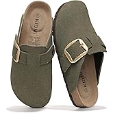 KIDMI Genuine Suede Clogs for Women Memory Foam Cork Footbed Potato Shoes Slip On Leather Mules with Big Buckle