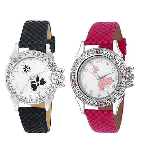 Analogue Gold White Dial Leathers Belt Women Watch -Pack of 2