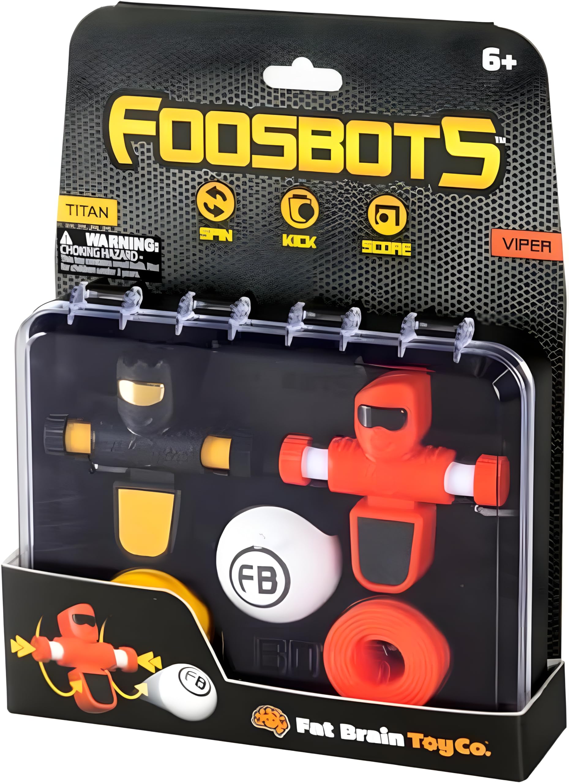 Fat Brain Toys Foosbots 2-Pack - Football Themed, Fast Paced 2-Player Tabletop Trickshot Game for Kids Ages 6+, Orange, Green