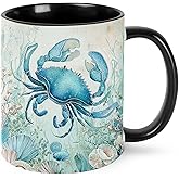 Crab Coffee Mug for Women Ceramic Tea Cup with Handle 11oz Funny Novelty Mugs Porcelain Mug Gift for Office Home